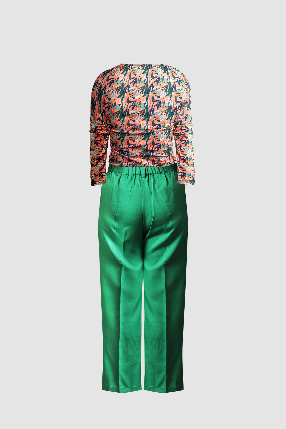 Green Wide Leg Pants &amp; Orange Floral Fitted Top - IREA Life