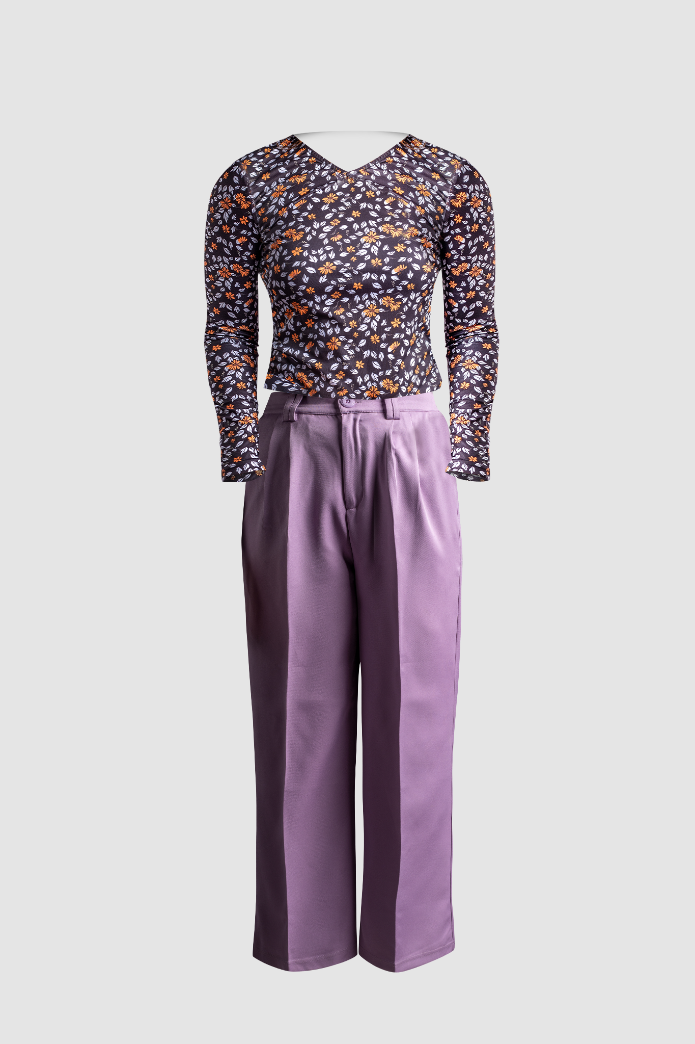 Purple Wide Leg Pant &amp; Black Fitted Top 