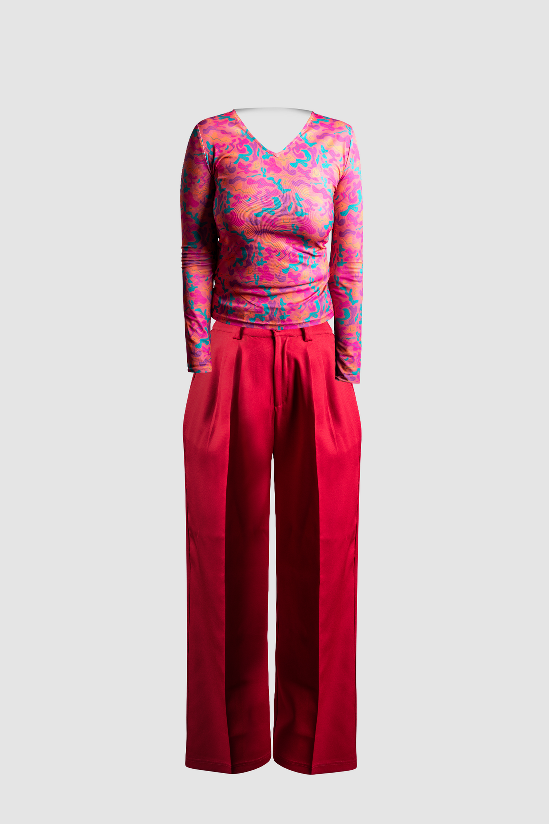 women wide leg pants &amp; Pink fitted clothing top - IREA Life