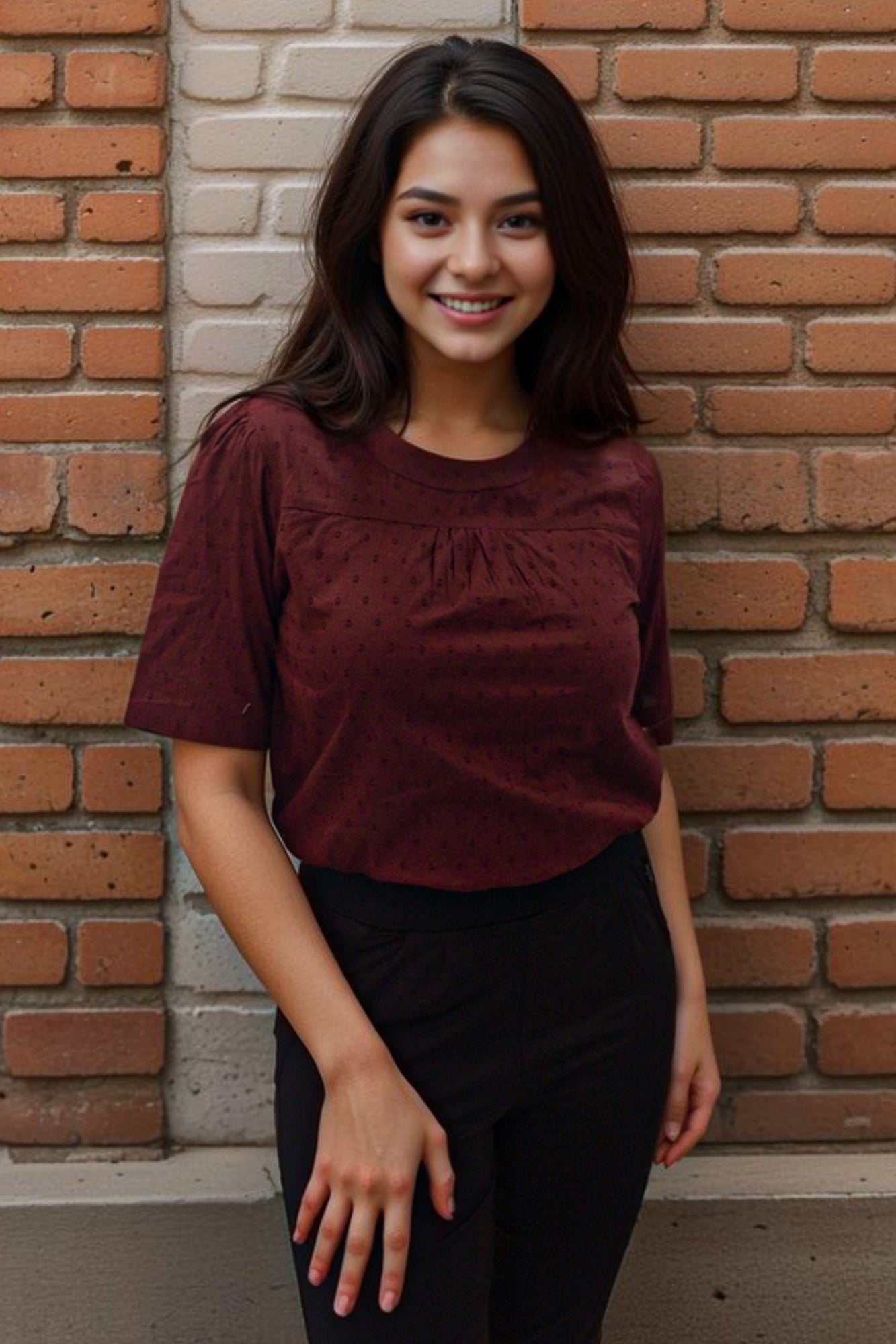 Mock Neck Dobby Top