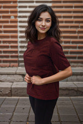 Mock Neck Dobby Top