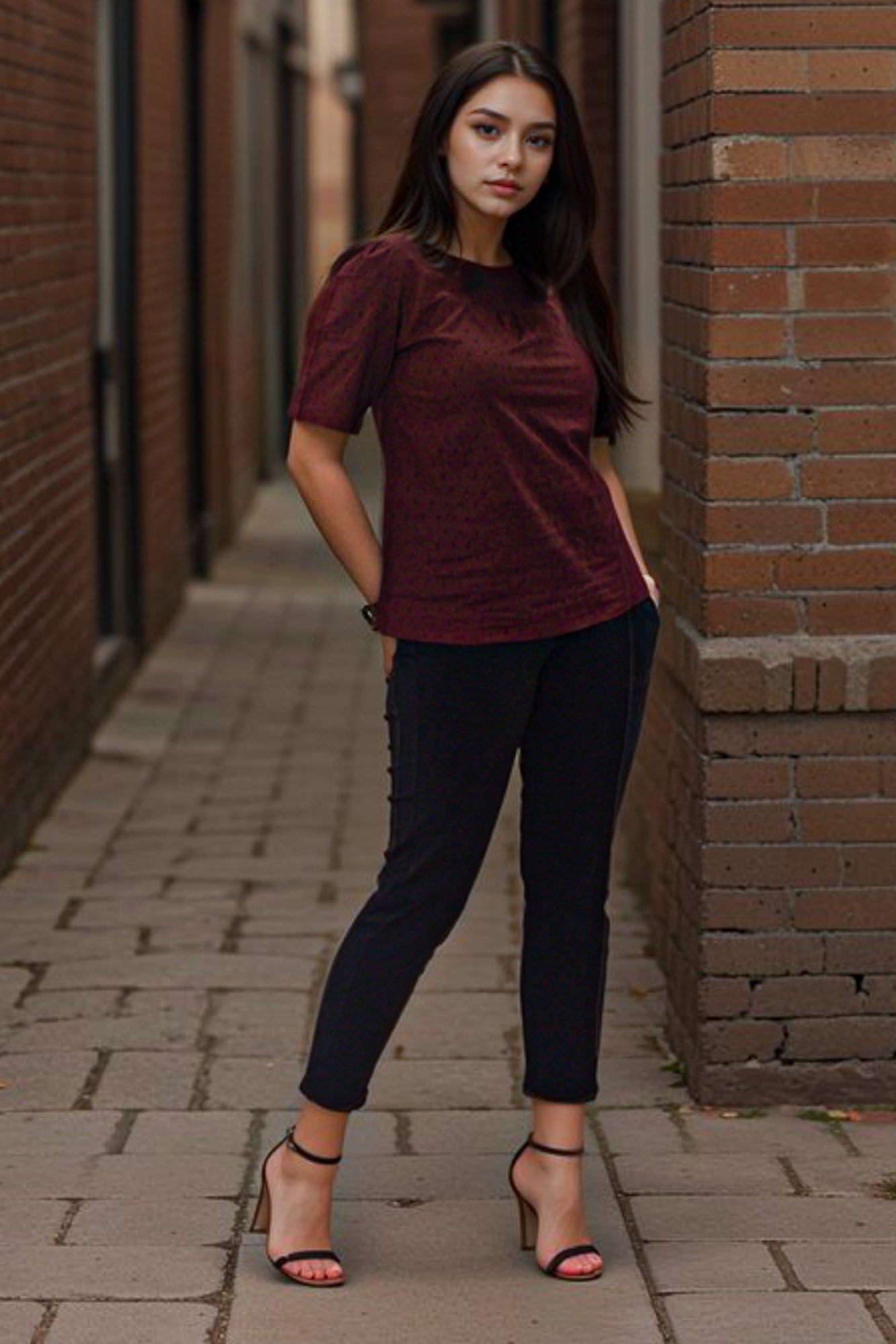 Mock Neck Dobby Top
