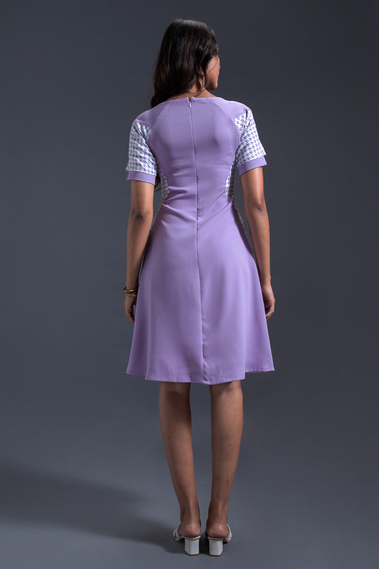 Lilac Houndstooth Godet Dress