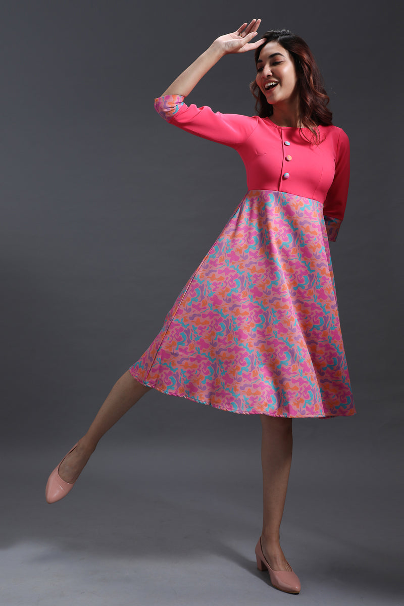Load image into Gallery viewer, Printed Flare Skirt Dress #color_Hot Pink

