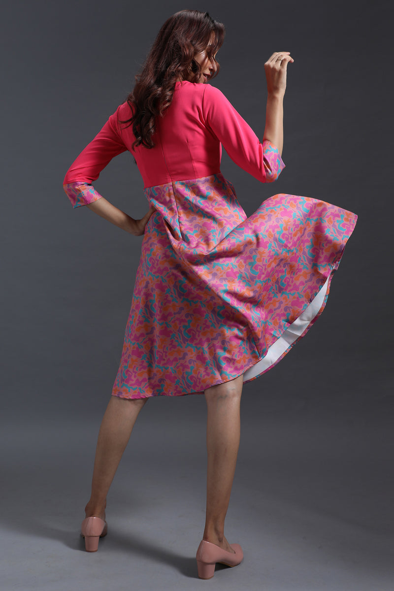 Load image into Gallery viewer, Printed Flare Skirt Dress #color_Hot Pink
