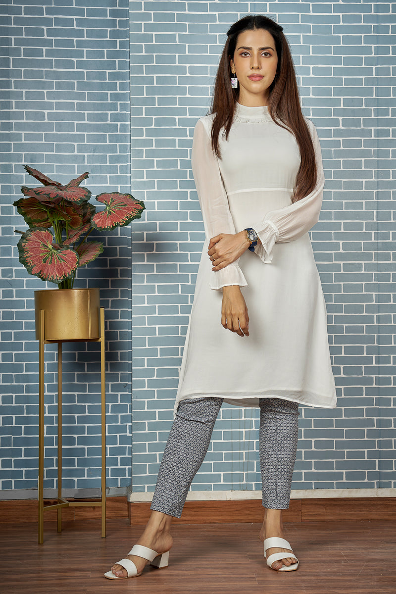 Load image into Gallery viewer, White Georgette Kurti #color_white
