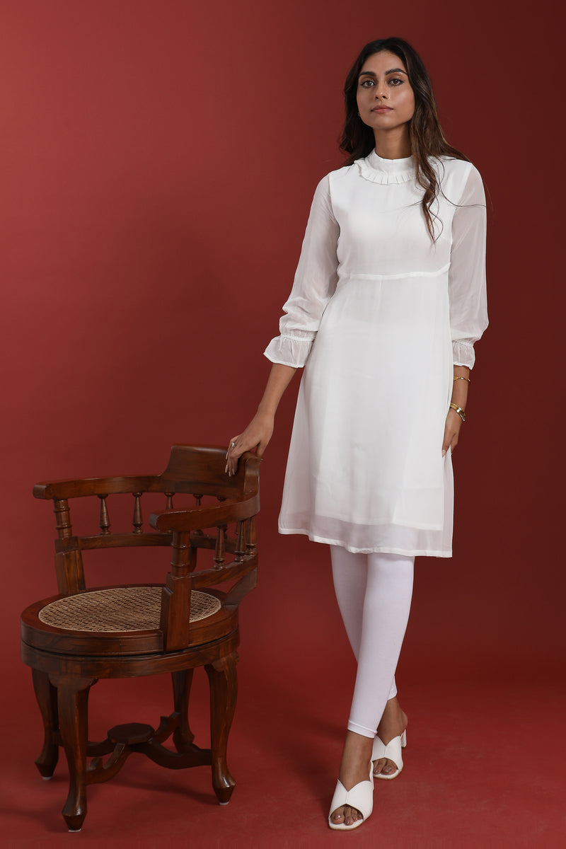 Load image into Gallery viewer, White Georgette Kurti #color_white
