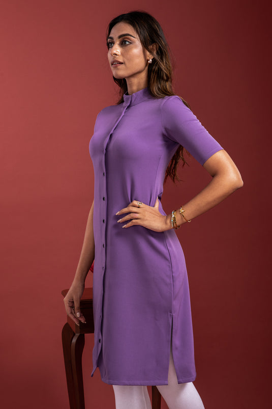 Casual Wear Art Silk Fabric Purple Color Mesmeric Embroidered Kurti Bottom  Set