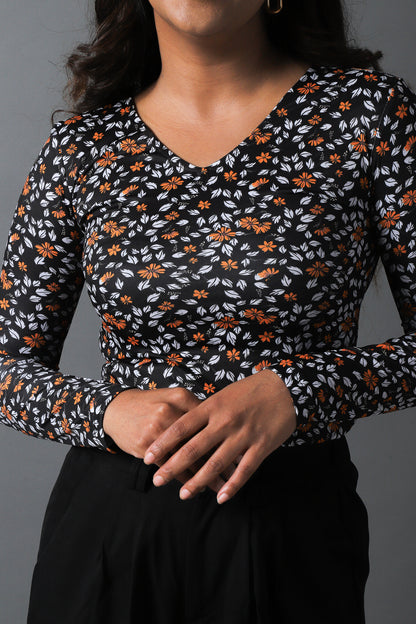 Black Fitted V Neck Top