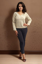 White Tweed Top for women office wear - IREA Life