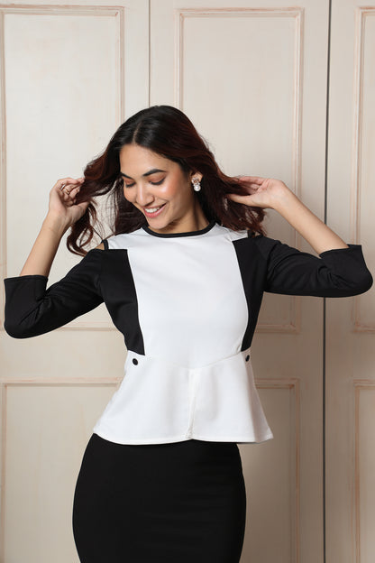 Black &amp; White Cold Shoulder Top