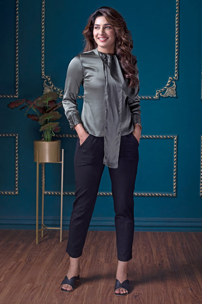 Olive Green Front Pleated Top