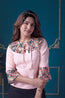 Peach Collar Neck Top with Flared Cuffs