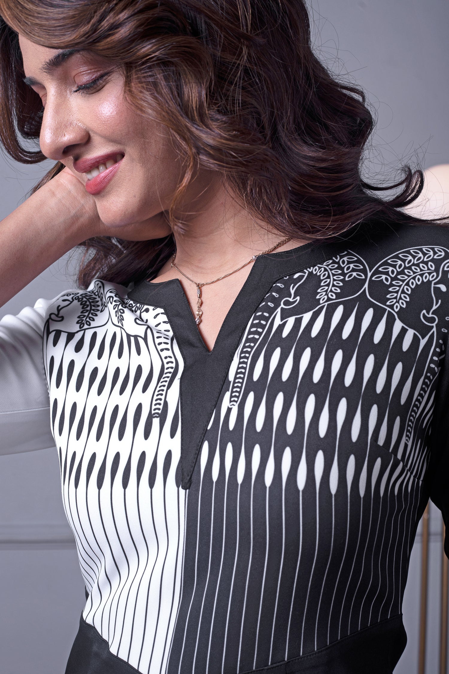 Black &amp; White Elephant Print Kurti