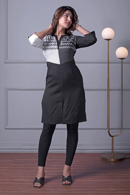 Black &amp; White Elephant Print Kurti