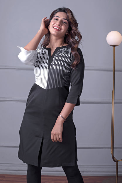 Black &amp; White Elephant Print Kurti