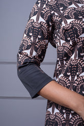 Black & Peach Elephant Print Kurti