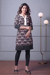 Black & Peach Elephant Print Kurti