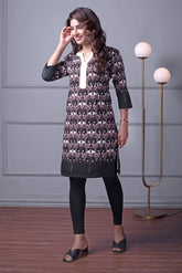 Black & Peach Elephant Print Kurti