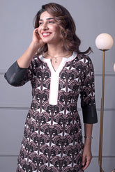 Black & Peach Elephant Print Kurti