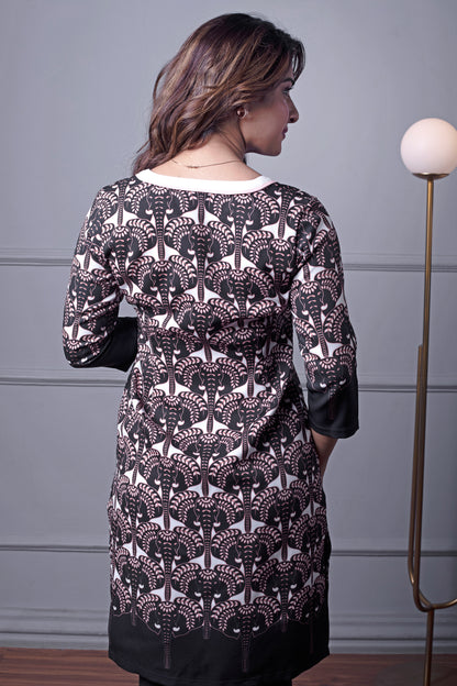 Black &amp; Peach Elephant Print Kurti