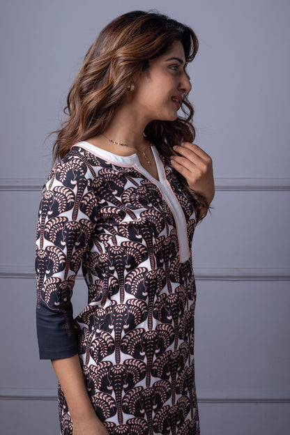 Black &amp; Peach Elephant Print Kurti