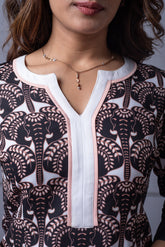 Black & Peach Elephant Print Kurti