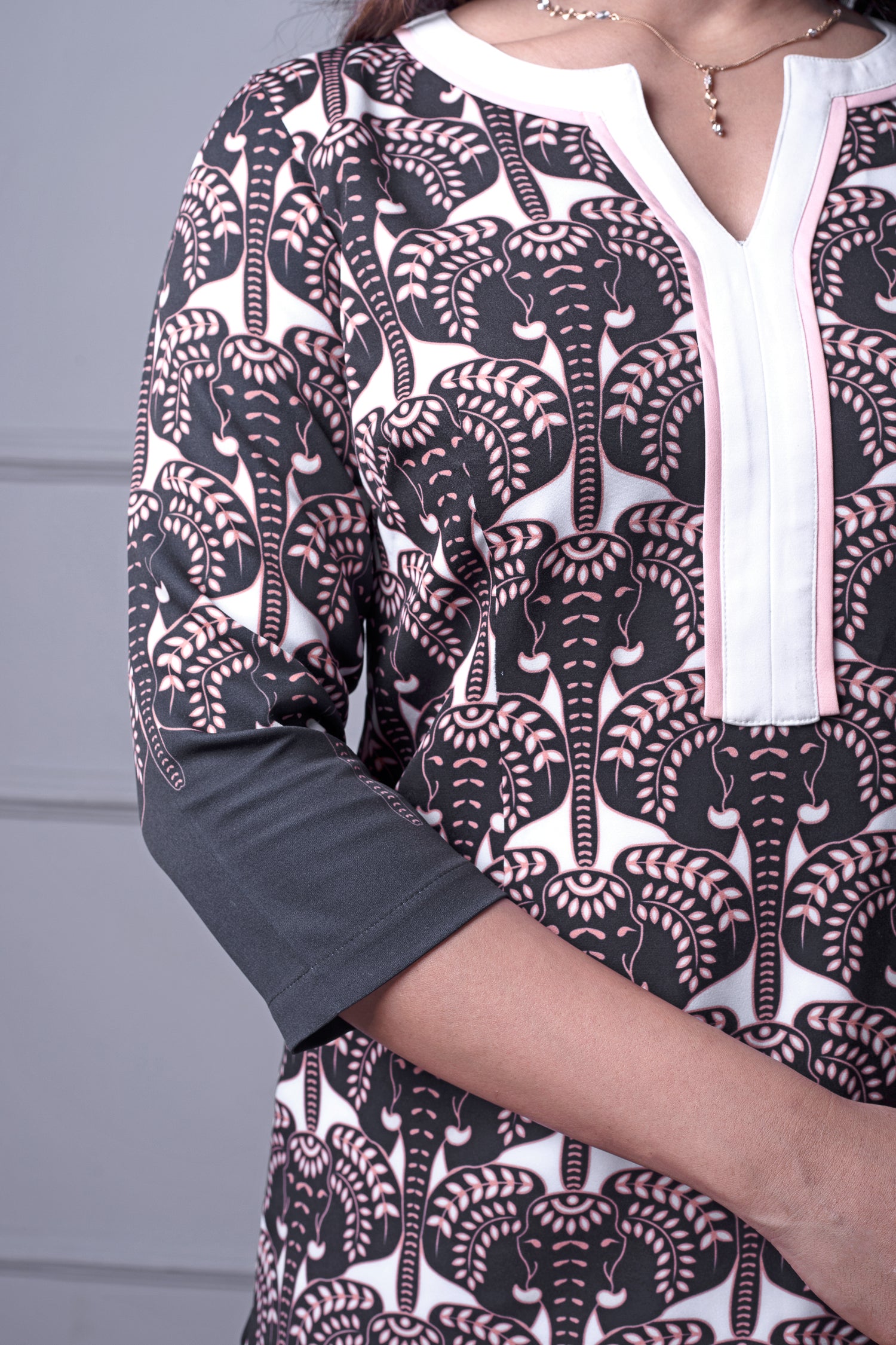 Black &amp; Peach Elephant Print Kurti