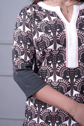 Black & Peach Elephant Print Kurti