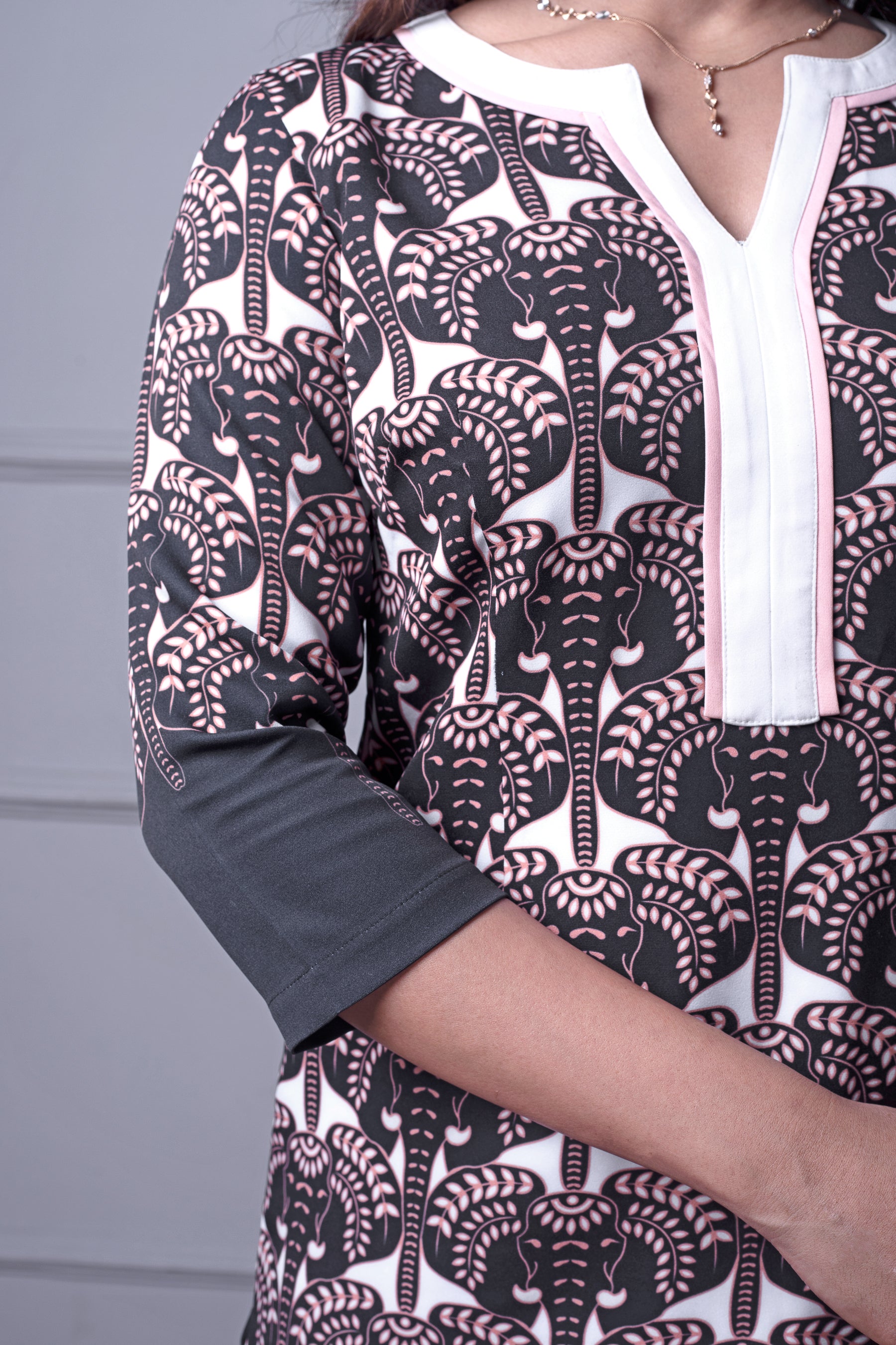 Black &amp; Peach Elephant Print Kurti