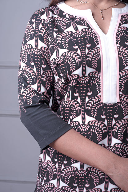 Black &amp; Peach Elephant Print Kurti