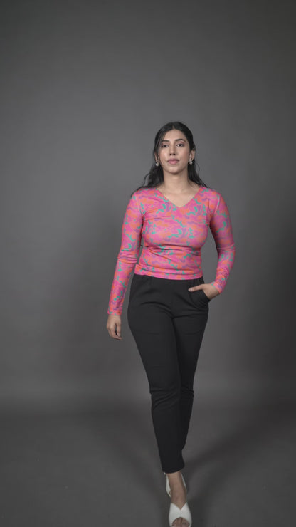 Pink Fitted V Neck Top