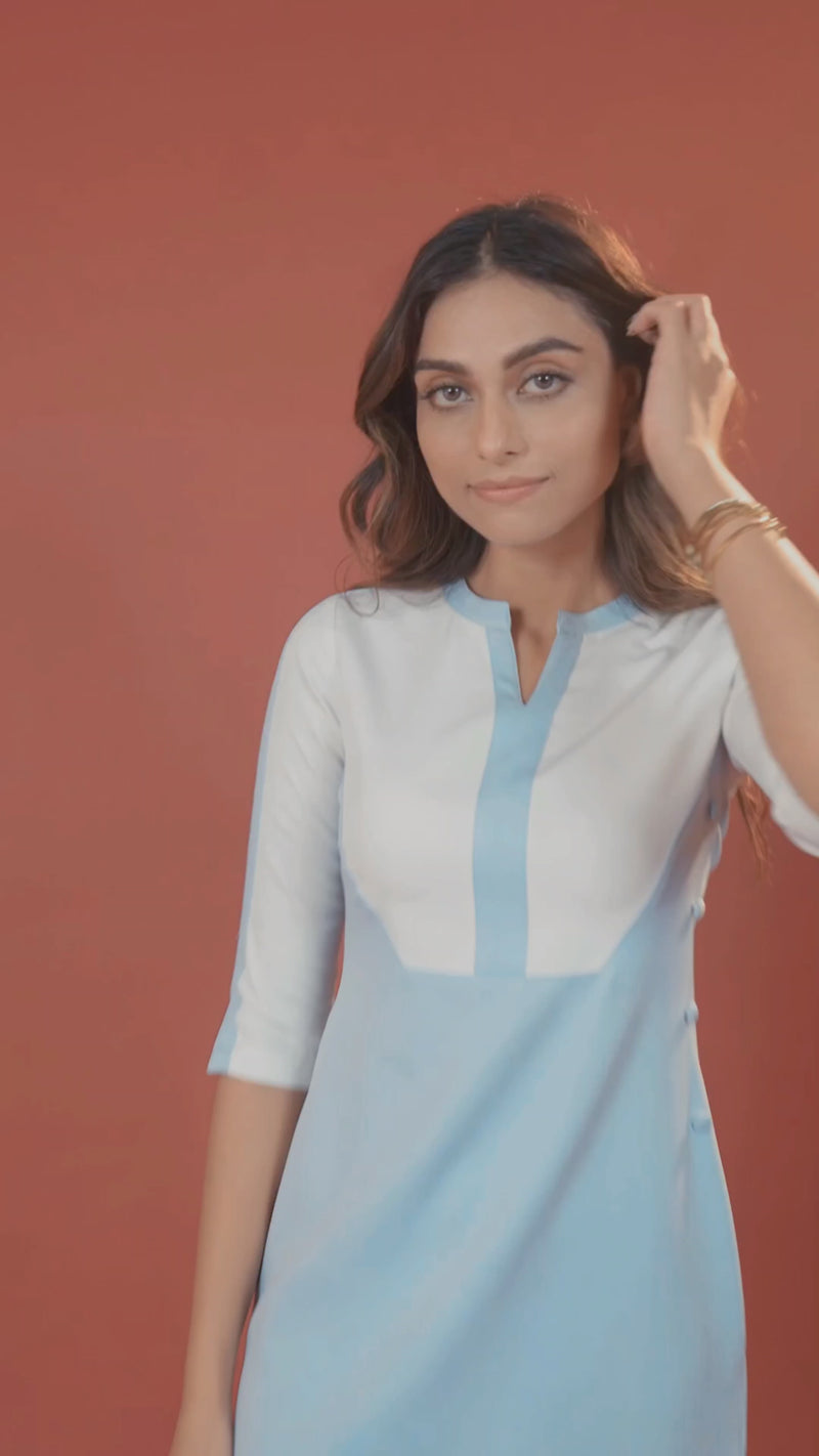 Load and play video in Gallery viewer, Sky Blue Boat Neck Kurti
