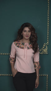 Peach Collar Neck Top with Flared Cuffs