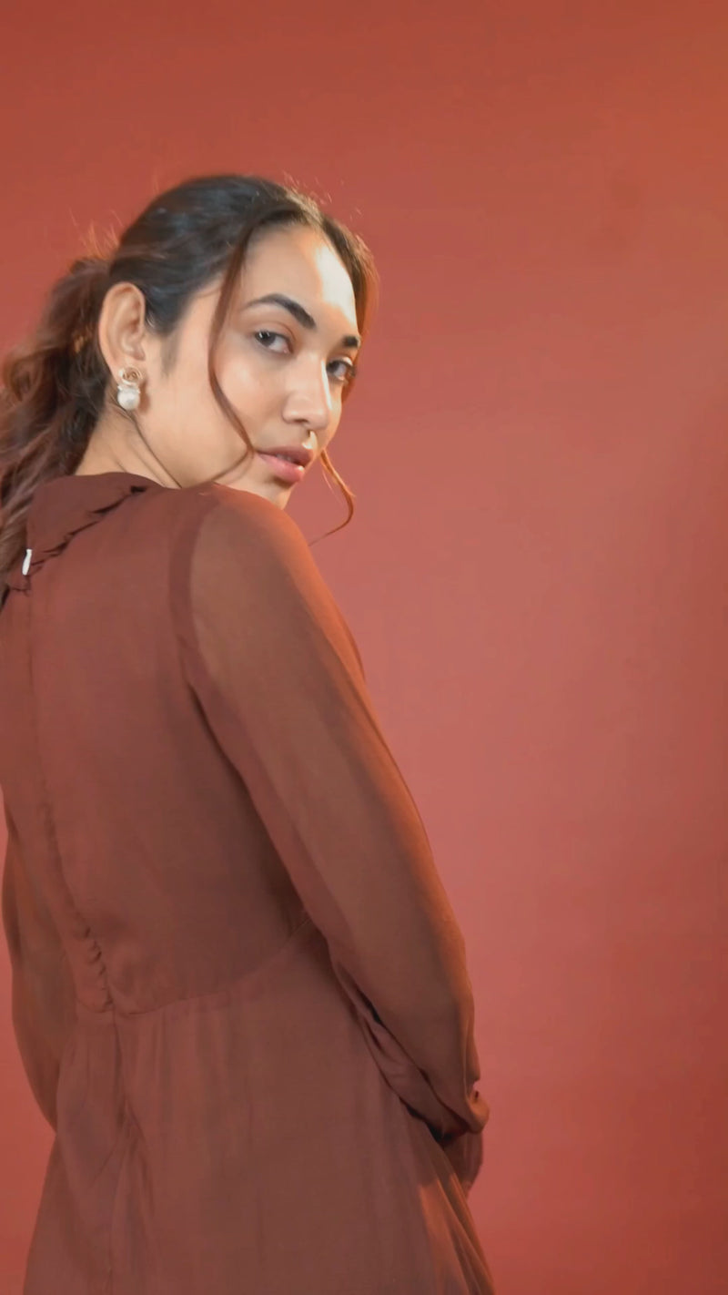 Load and play video in Gallery viewer, Brown Georgette Kurti #color_earth brown

